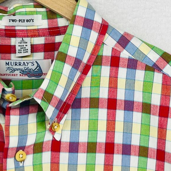 MURRAYS TOGGERY SHOP Shirt Mens L Plaid Nantucket Red Collection Cotton - Picture 9 of 13